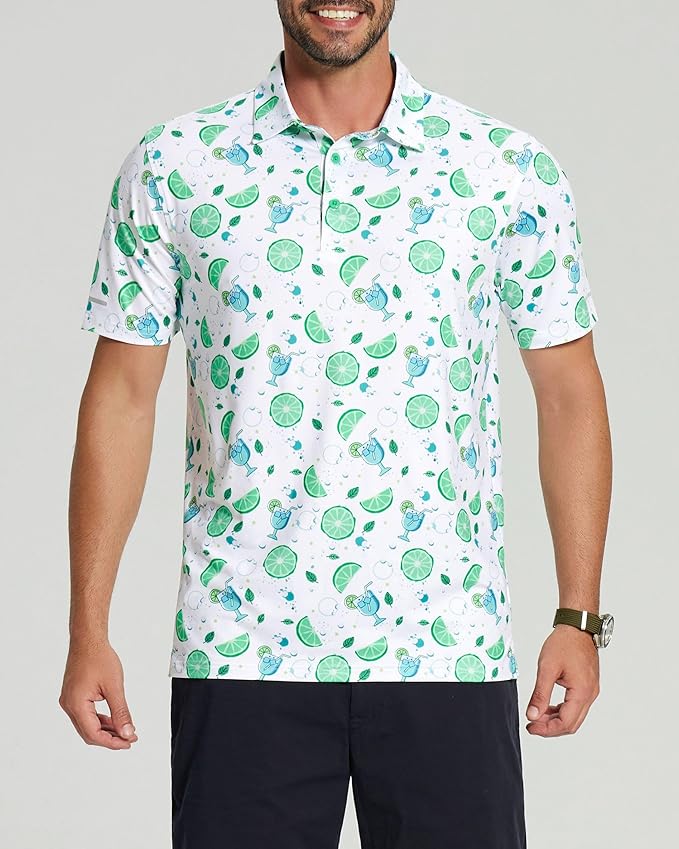 Golf Shirts for Men - Moisture Wicking Short Sleeve Performance Sport Casual Striped Collared Mens Polo Shirt IronWave Fitness