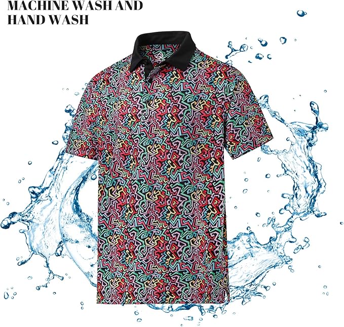 DEOLAX Mens Polo Shirts Fashion Print Mens Golf Shirt Dry Fit Mens Golf Polo Short Sleeve Quick Dry Funny Golf Shirt for Men IronWave Fitness