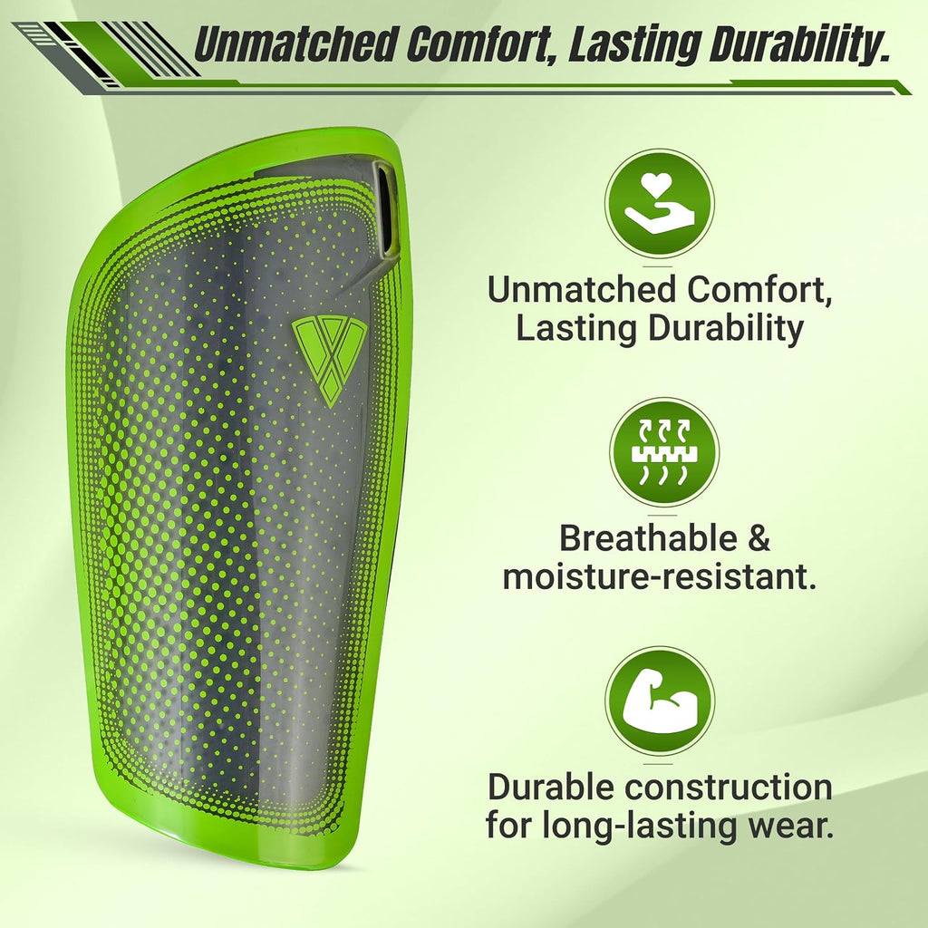 Vizari Atletico Soccer Shin Guards with Compression Pocket Sleeve – Green/Grey Vizari Sports