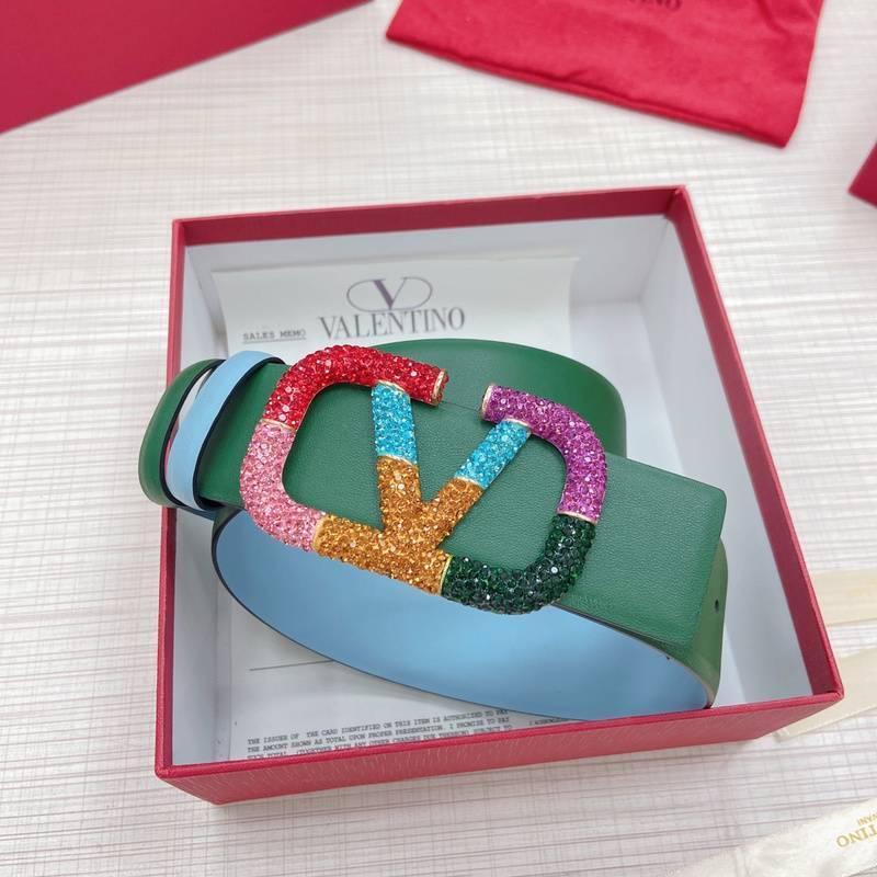 VALENTINO GARAVANI V logo Rainbow Reversible Leather Belt 'Sky Blue/Green' Banlieue91