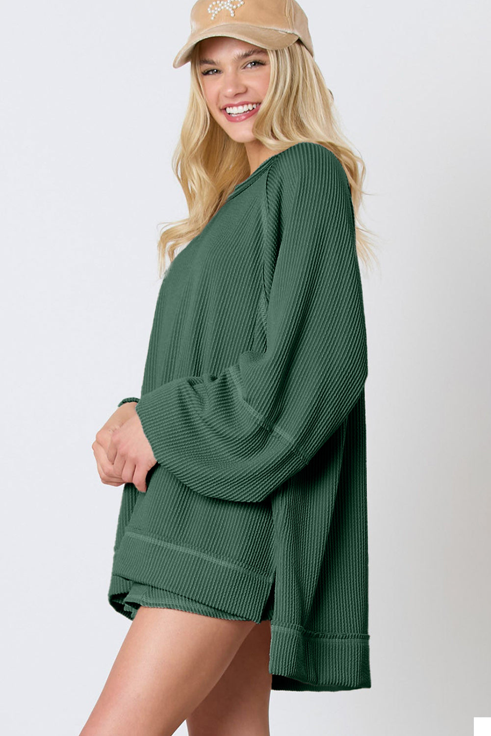 Jet Stream Corded Lantern Sleeve Top High Waist Ruffled Mini Skort Set