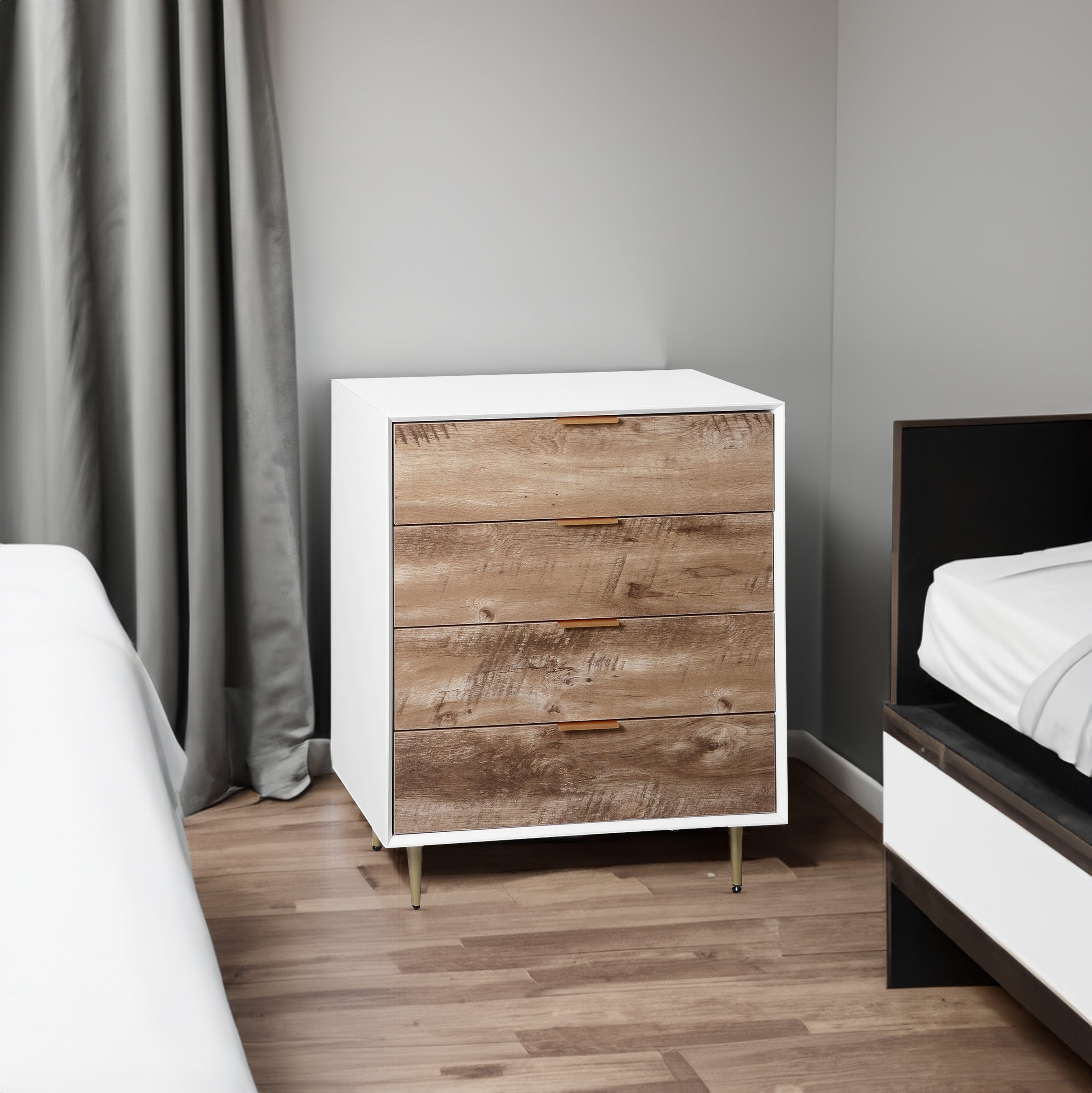 Wooden Tall 4 Drawer Dresser,Chest of Drawers with 4 Metal Legs, Anti-Tipping Device for Bedroom,Living Room