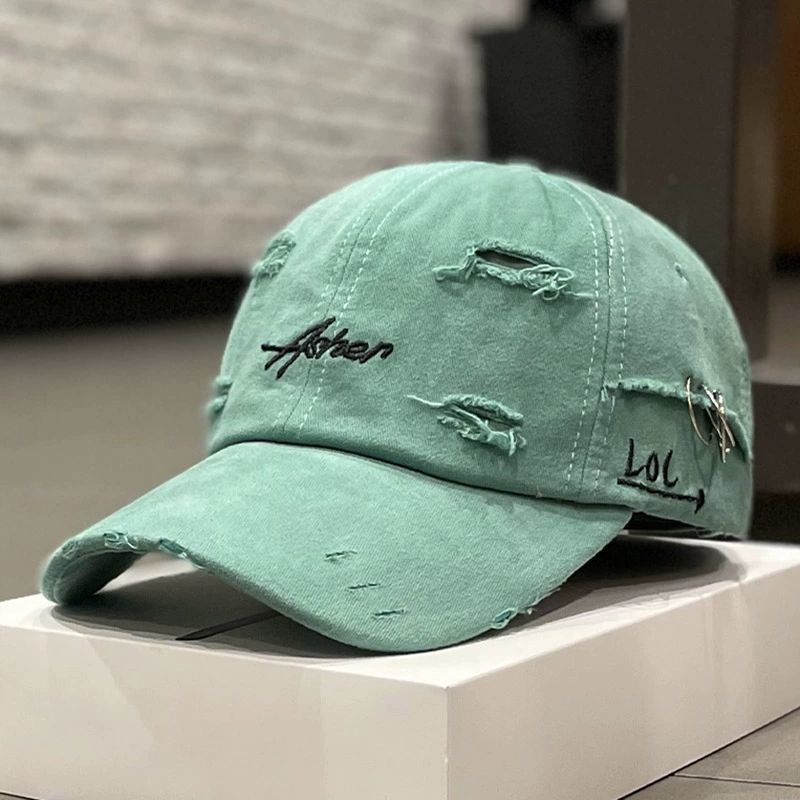 Korean Distressed Tie-Dye Letter Print Cotton Cap – Women’s Dome Crown FitiqueFit