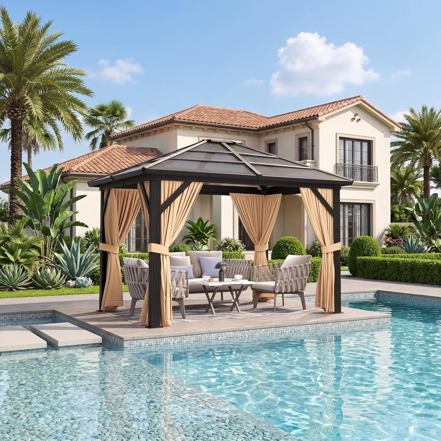 10x12 Ft Aluminum Hardtop Gazebo Polycarbonate Roof
