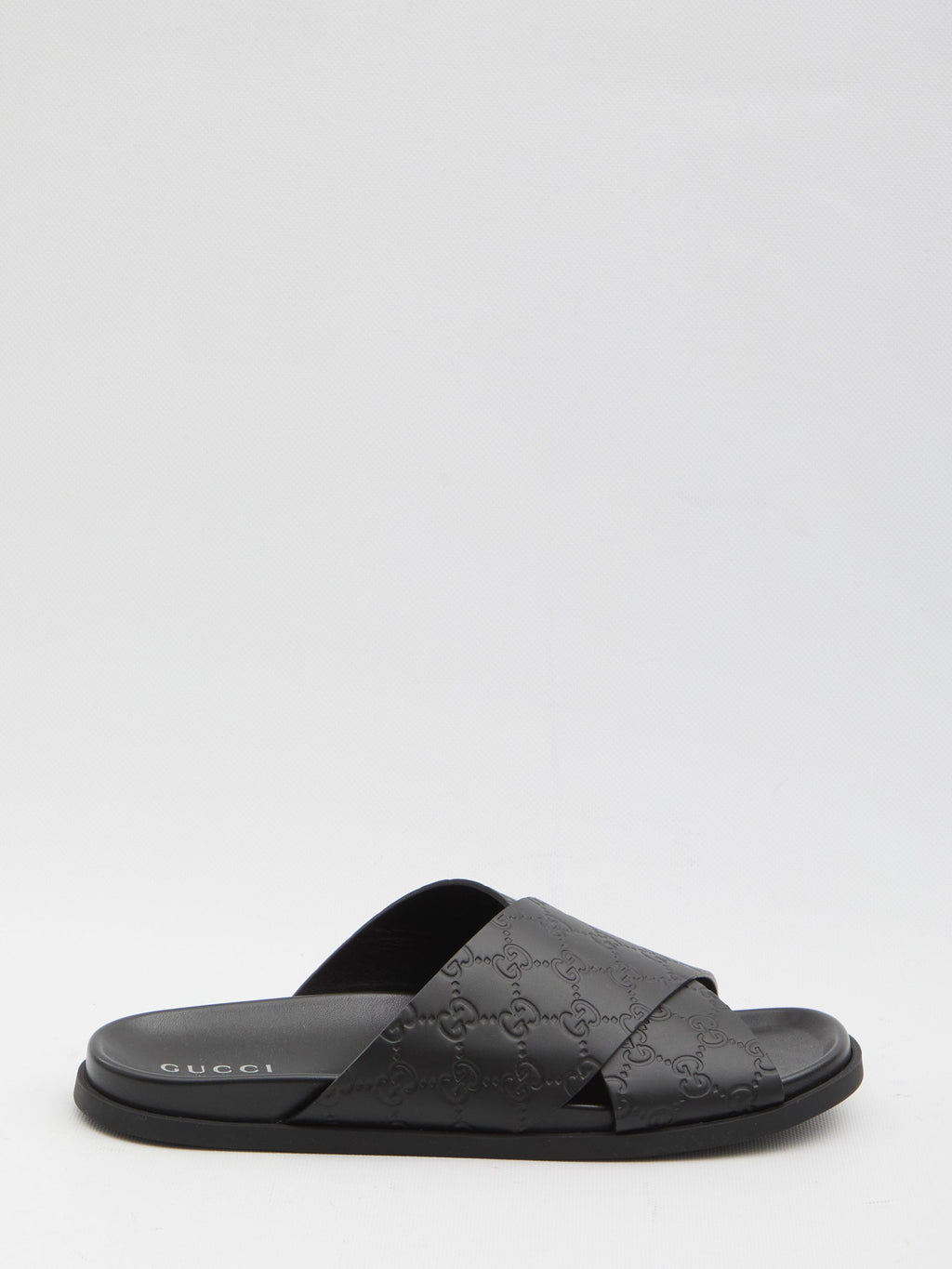 GUCCI Men's Leather Slide Sandals with Braided Strap and Embossed Logo - Comfortable Rubber Sole Banlieue91