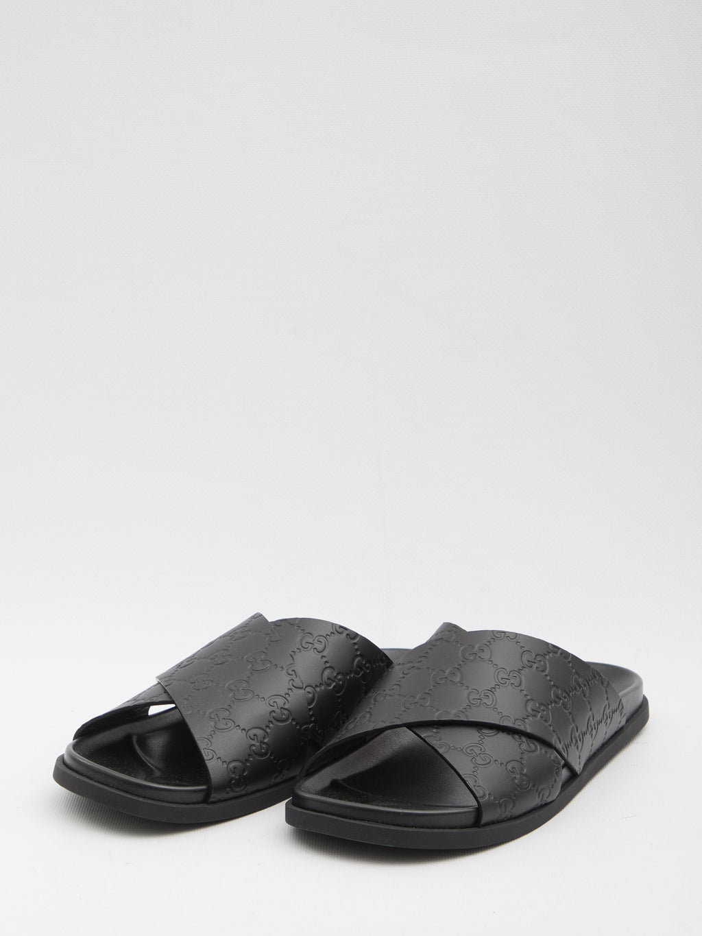 GUCCI Men's Leather Slide Sandals with Braided Strap and Embossed Logo - Comfortable Rubber Sole Banlieue91