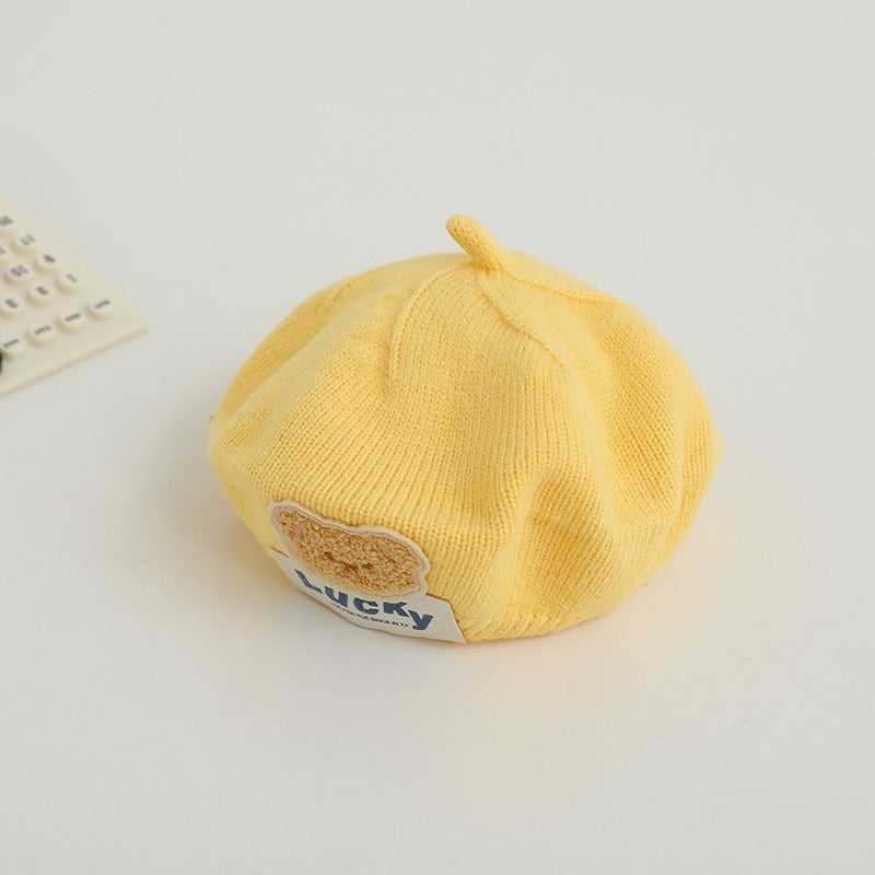 Children Spring and Autumn Beret Baby Cute Bear Hat Korean Version Male and Female Baby Corduroy Painter Hat V.I.P Digital Presence