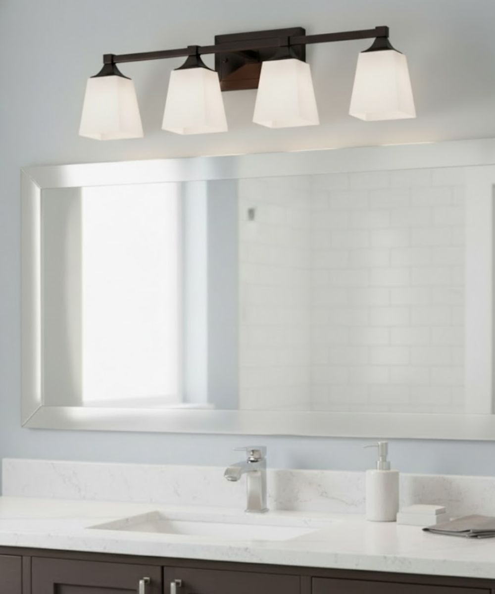 27"W 4-Light LED Bath Vanity Light Fixture Oil Rubbed Bronze Finish with Square Glass Shades LampsUSA