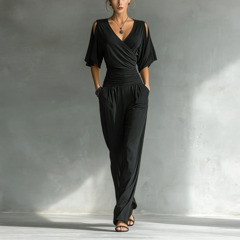 Women's V-Neck Slim Fit Straight Leg Jumpsuit FitiqueFit