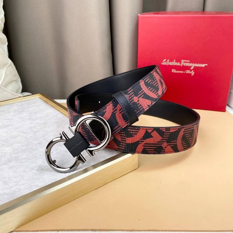 Salvatore Ferragamo Adjustable & Reversible Logo All Over Men Belt 'Red/Black' Banlieue91