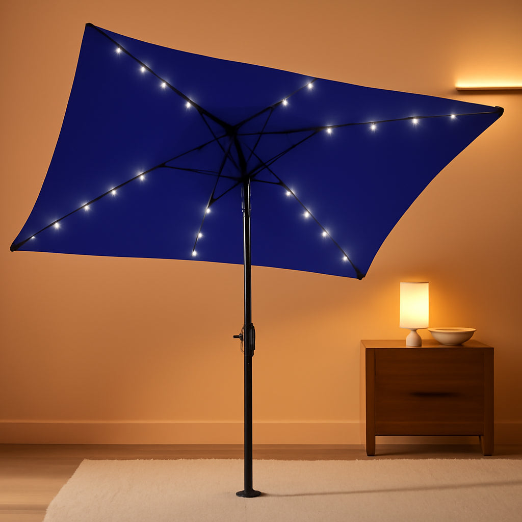 Rectangular 6.5X10 Ft Navy Blue Solar Powered Umbrella