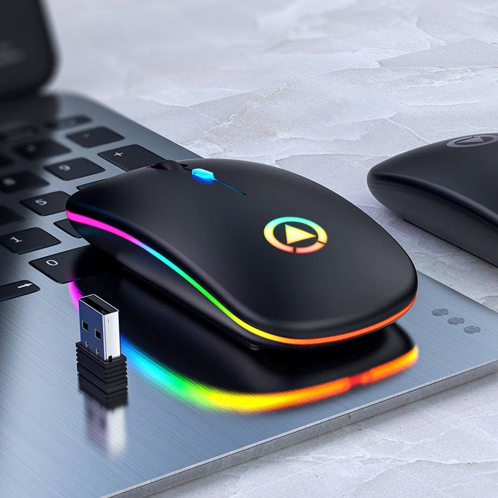 BLACK Silent ULTRA THIN rechargeable wireless mouse 7 GLOWING LIGHTS
