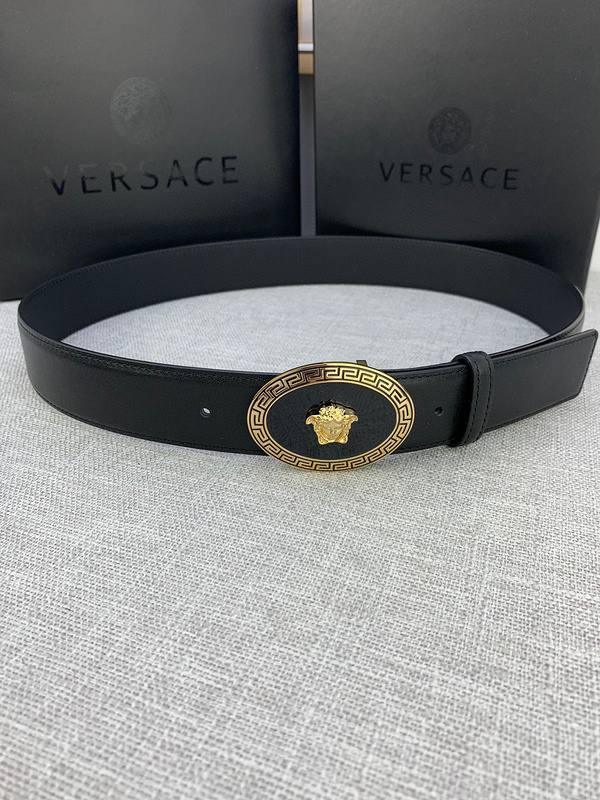 Versace Black Leather Vitello Belt Gold Medallion Buckle Banlieue91