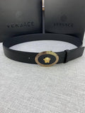 Versace Black Leather Vitello Belt Gold Medallion Buckle Banlieue91