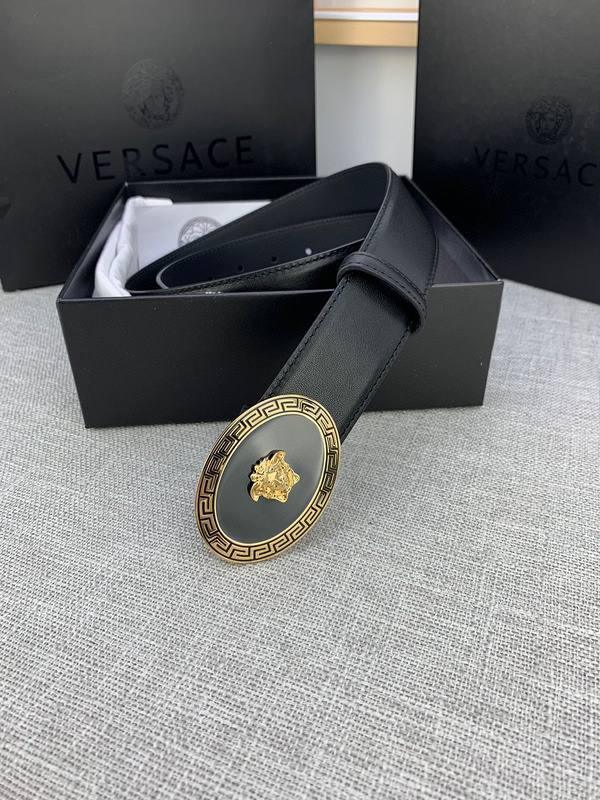 Versace Black Leather Vitello Belt Gold Medallion Buckle Banlieue91