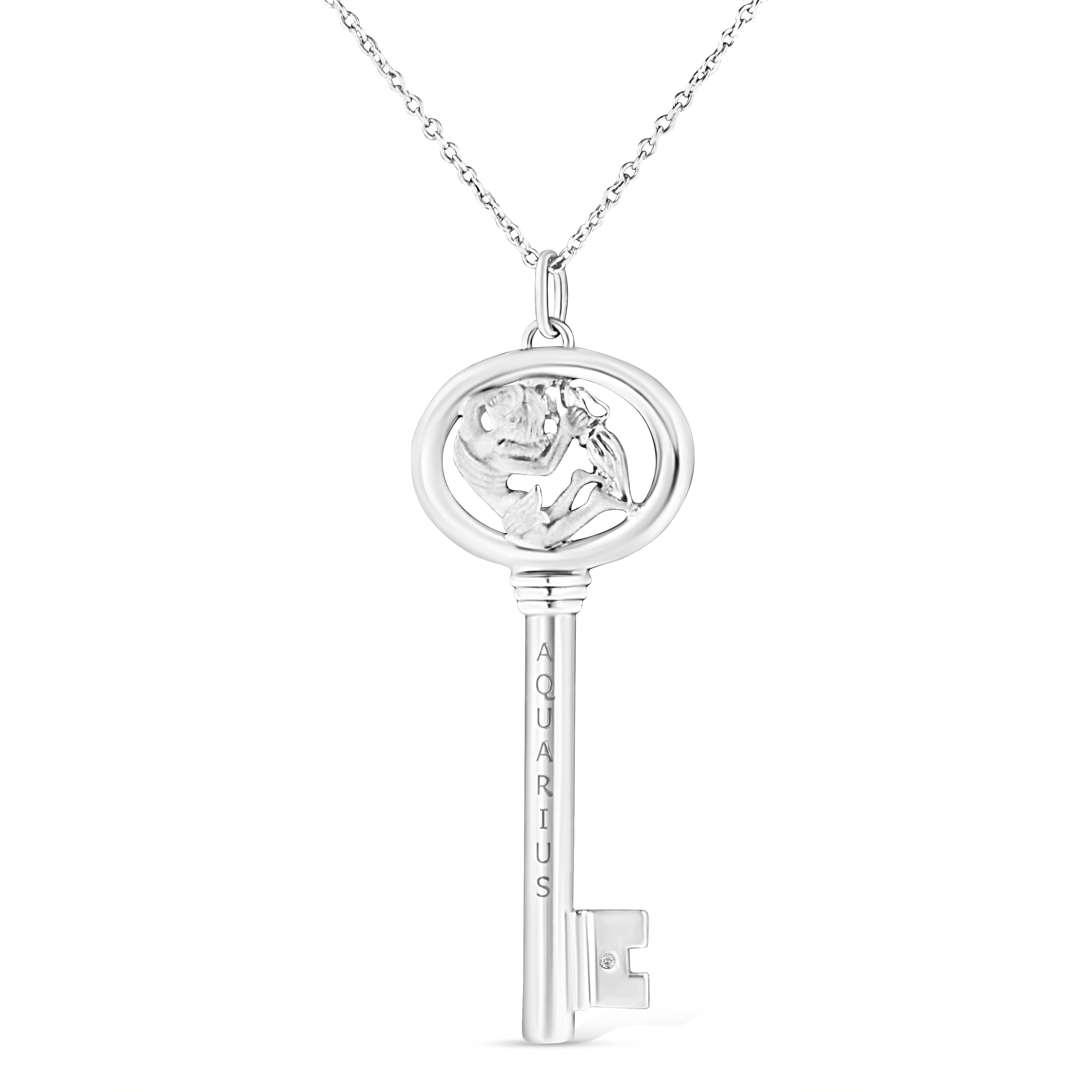 .925 Sterling Silver Diamond Accent Virgo Zodiac Key 18" Pendant Necklace (K-L Color, I1-I2 Clarity) Bids.com
