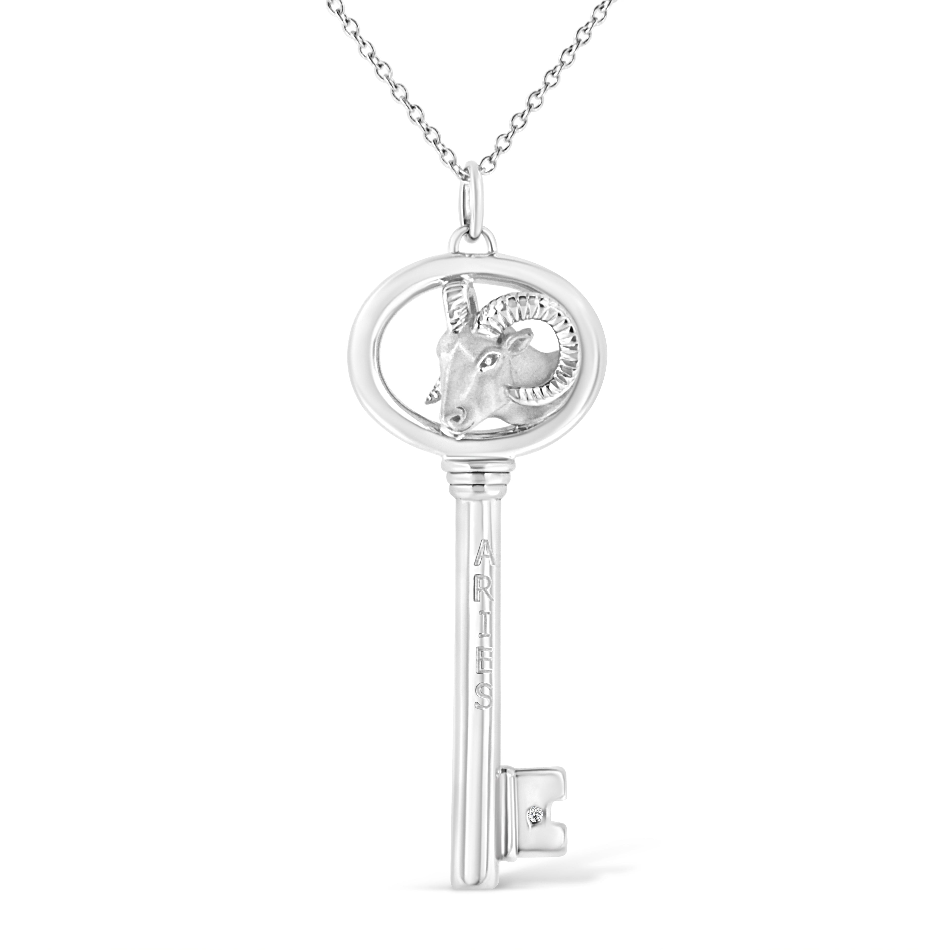 .925 Sterling Silver Diamond Accent Virgo Zodiac Key 18" Pendant Necklace (K-L Color, I1-I2 Clarity) Bids.com