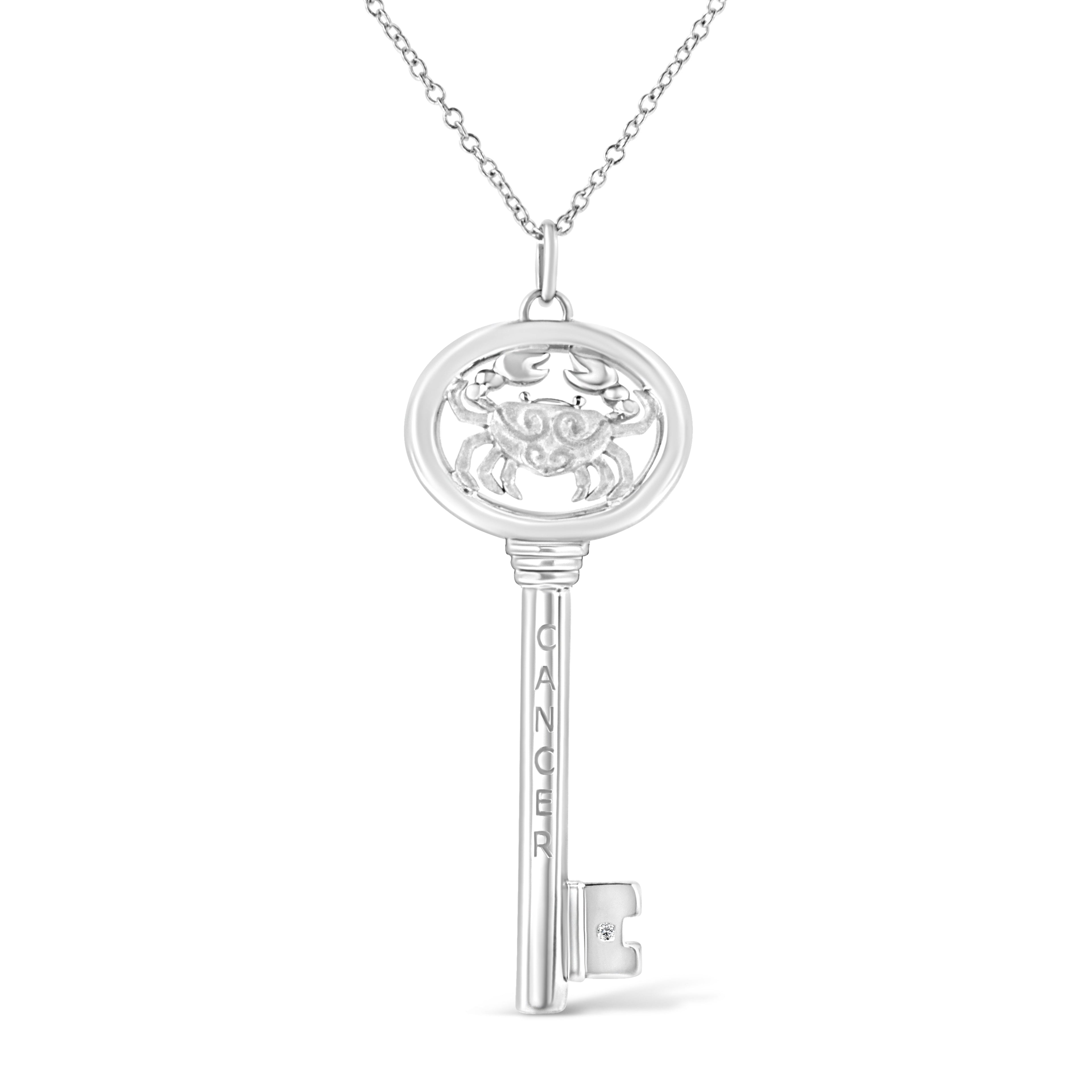 .925 Sterling Silver Diamond Accent Virgo Zodiac Key 18" Pendant Necklace (K-L Color, I1-I2 Clarity) Bids.com