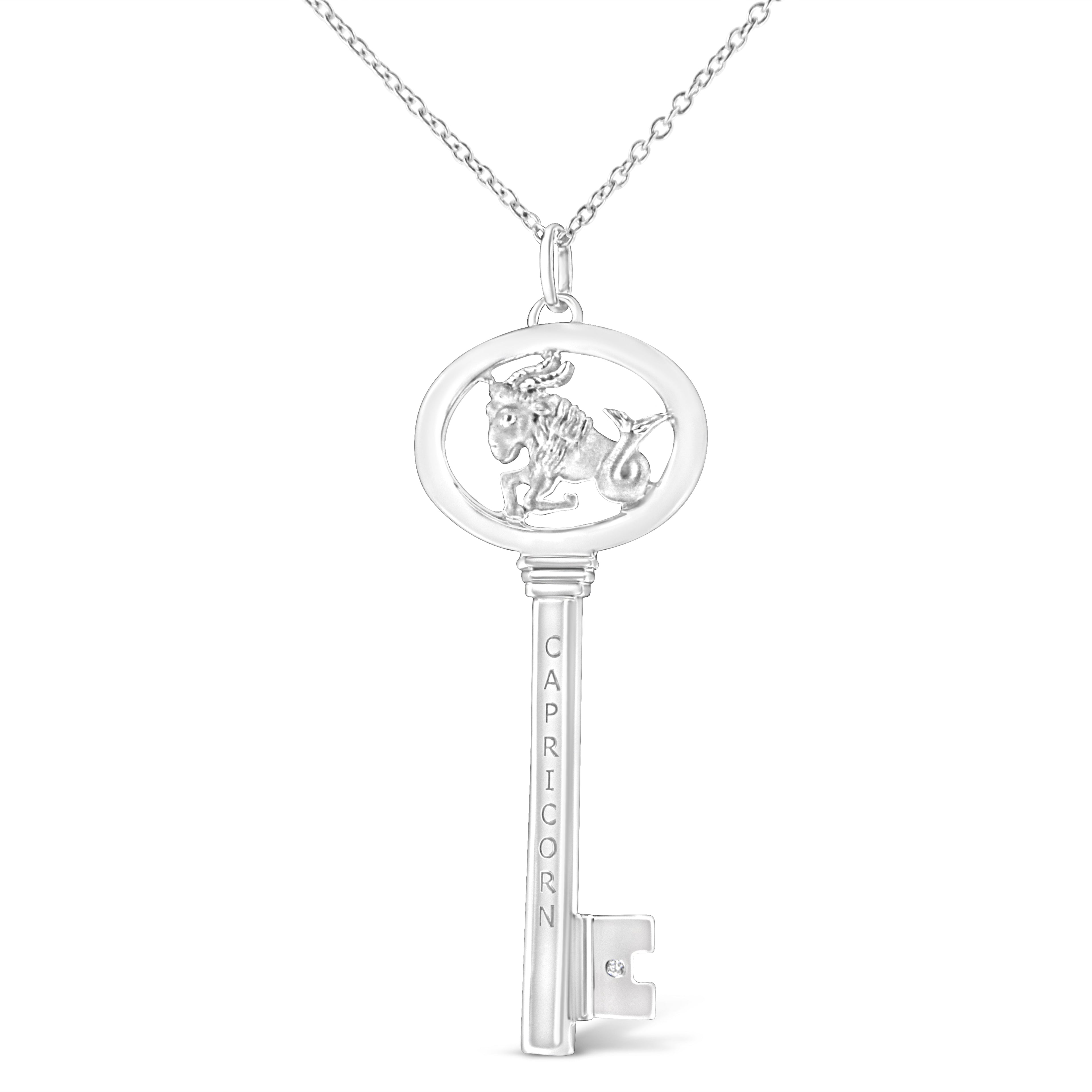 .925 Sterling Silver Diamond Accent Virgo Zodiac Key 18" Pendant Necklace (K-L Color, I1-I2 Clarity) Bids.com