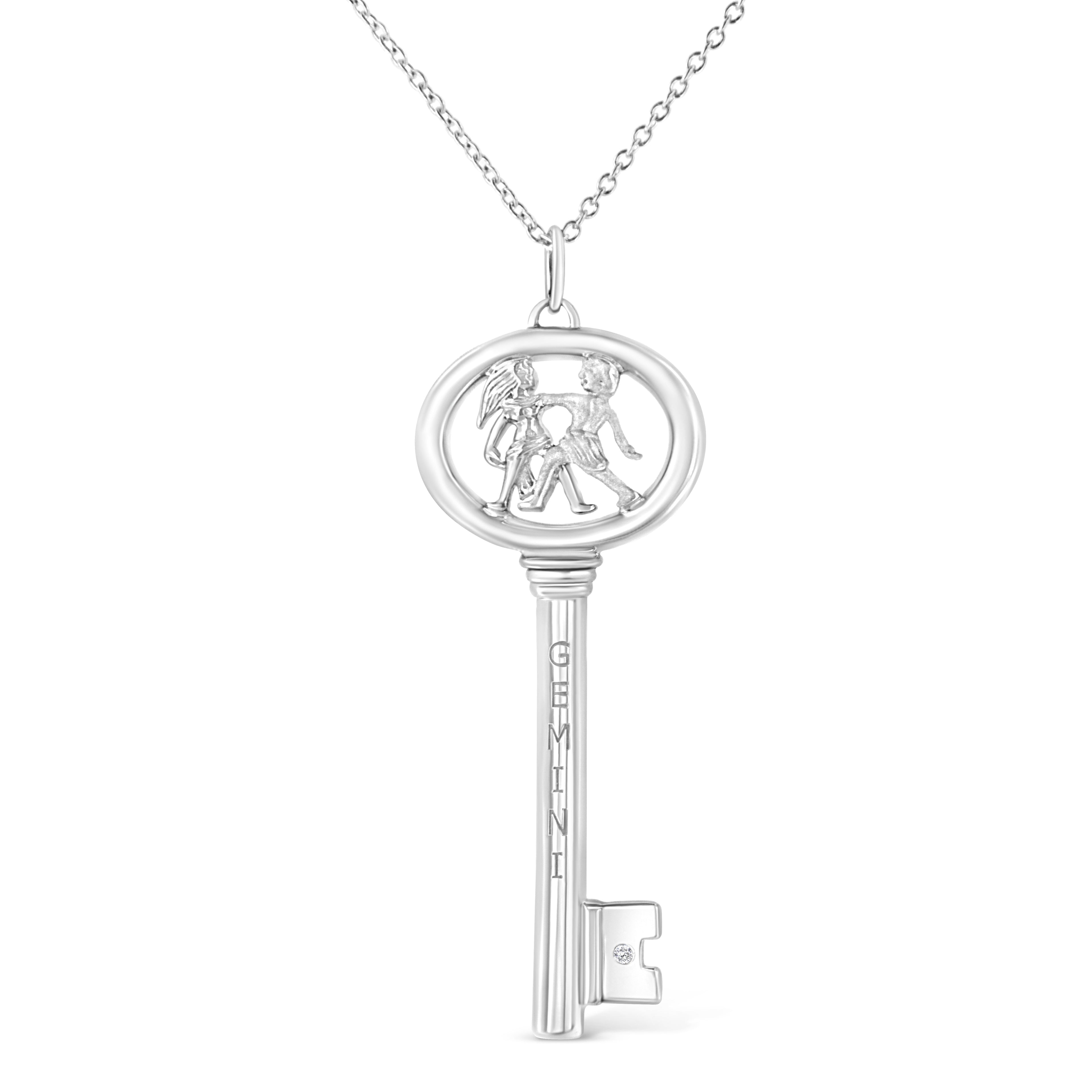 .925 Sterling Silver Diamond Accent Virgo Zodiac Key 18" Pendant Necklace (K-L Color, I1-I2 Clarity) Bids.com