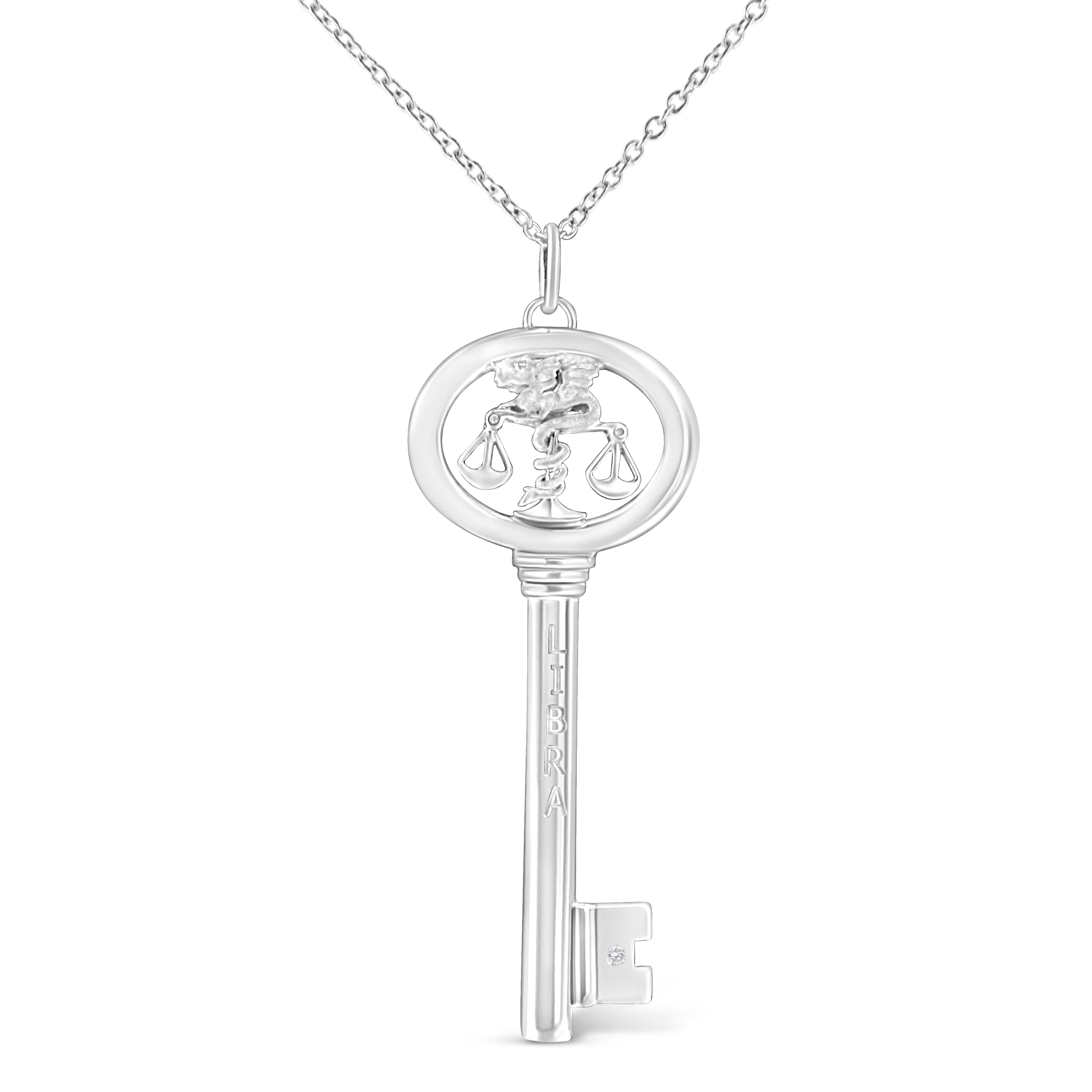 .925 Sterling Silver Diamond Accent Virgo Zodiac Key 18" Pendant Necklace (K-L Color, I1-I2 Clarity) Bids.com