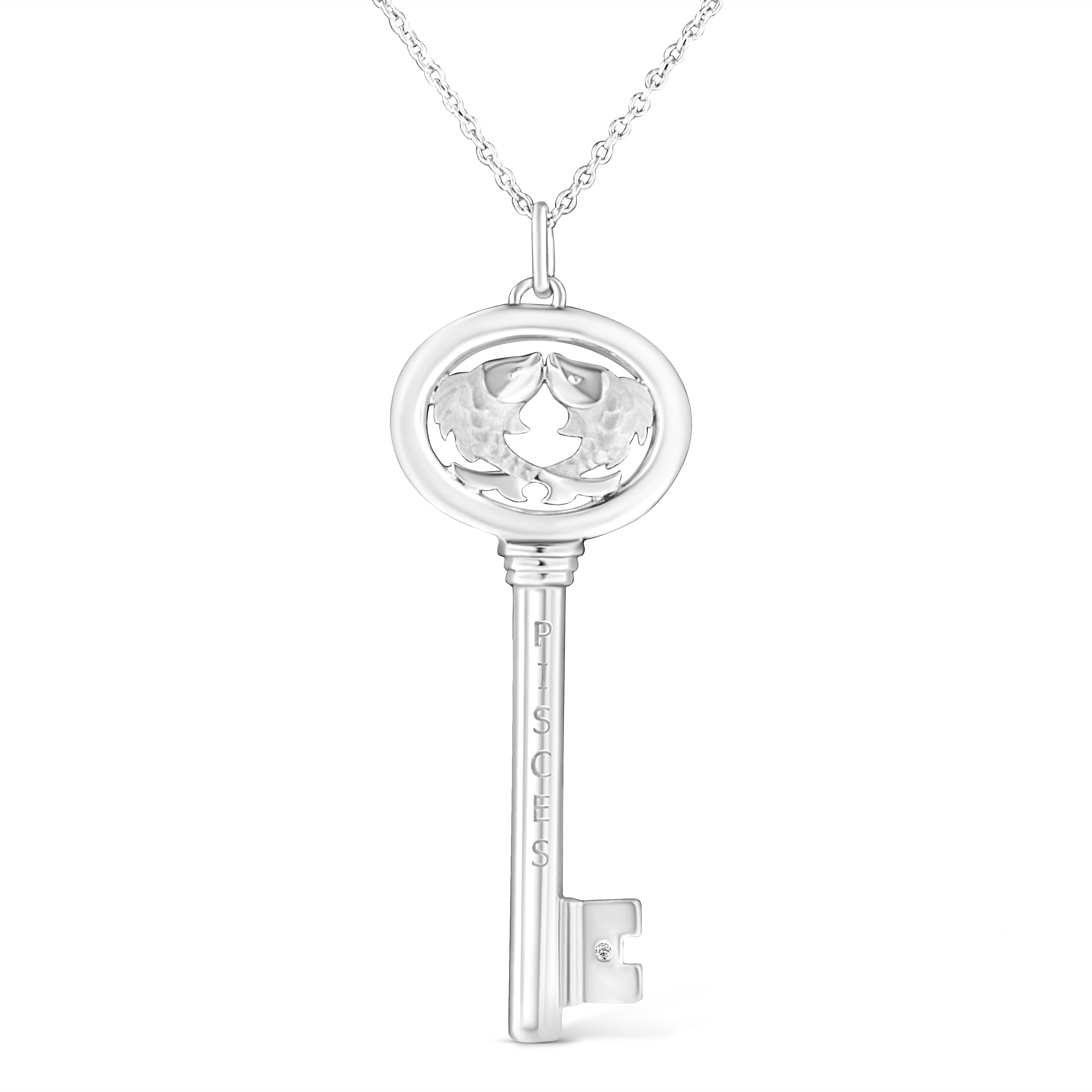 .925 Sterling Silver Diamond Accent Virgo Zodiac Key 18" Pendant Necklace (K-L Color, I1-I2 Clarity) Bids.com