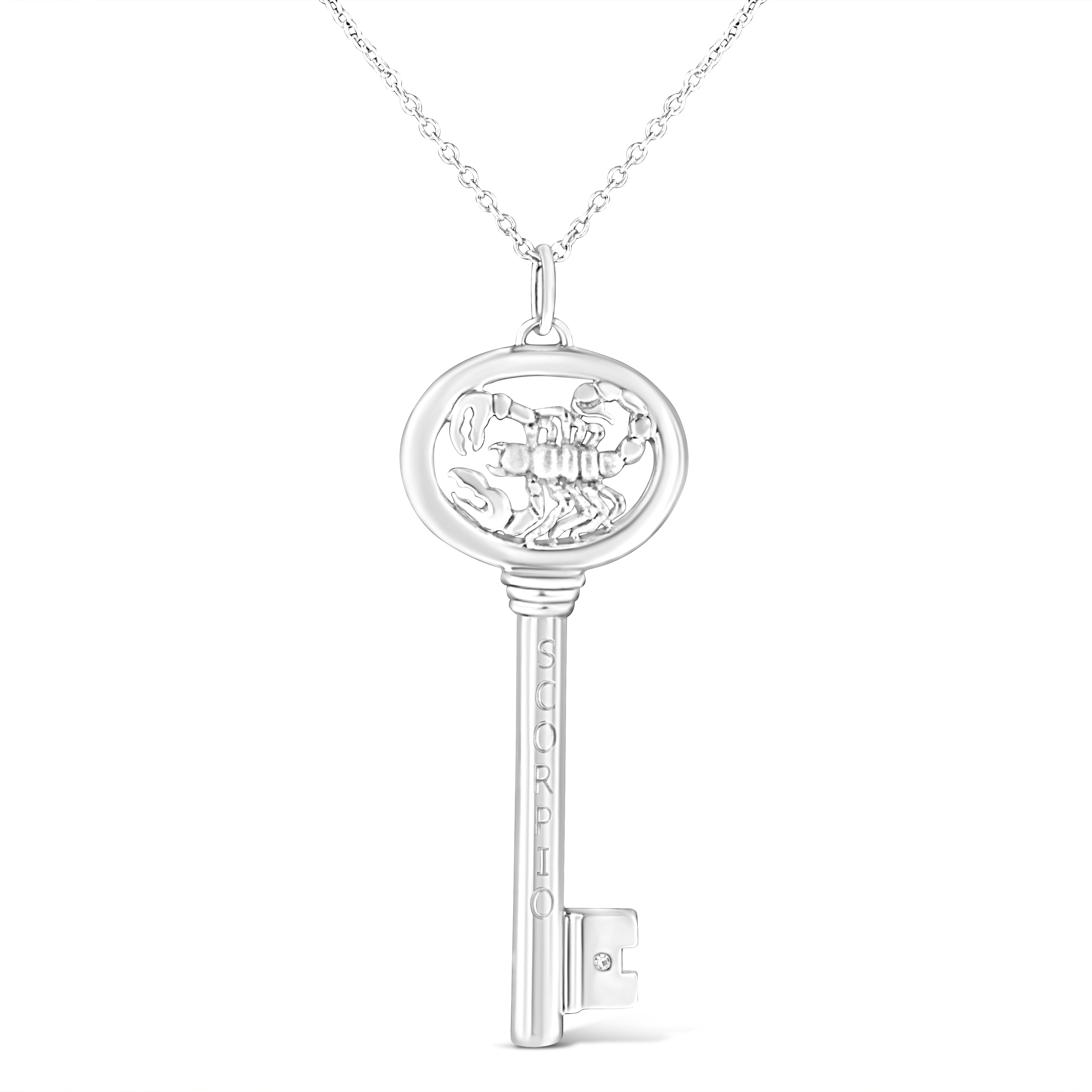 .925 Sterling Silver Diamond Accent Virgo Zodiac Key 18" Pendant Necklace (K-L Color, I1-I2 Clarity) Bids.com