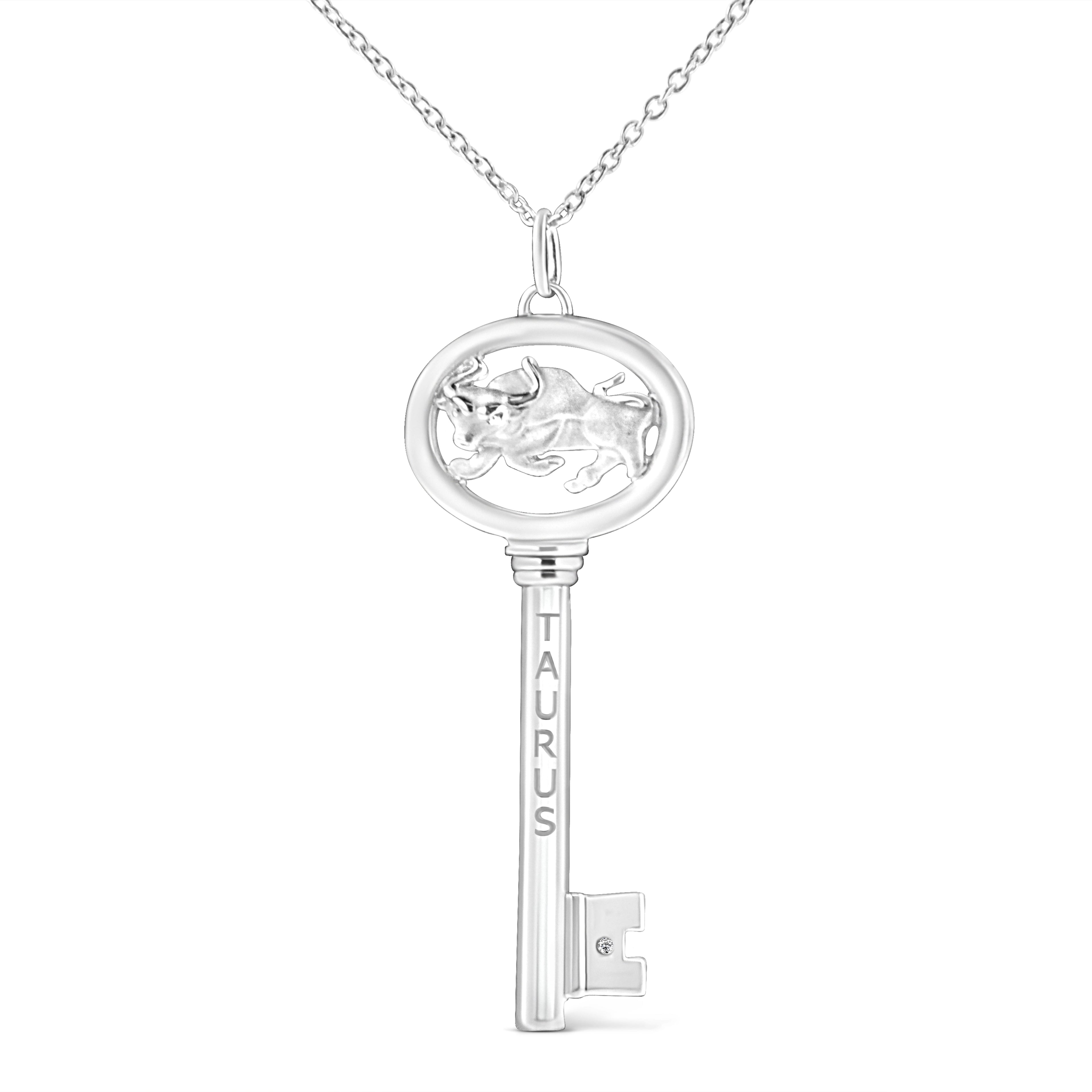 .925 Sterling Silver Diamond Accent Virgo Zodiac Key 18" Pendant Necklace (K-L Color, I1-I2 Clarity) Bids.com