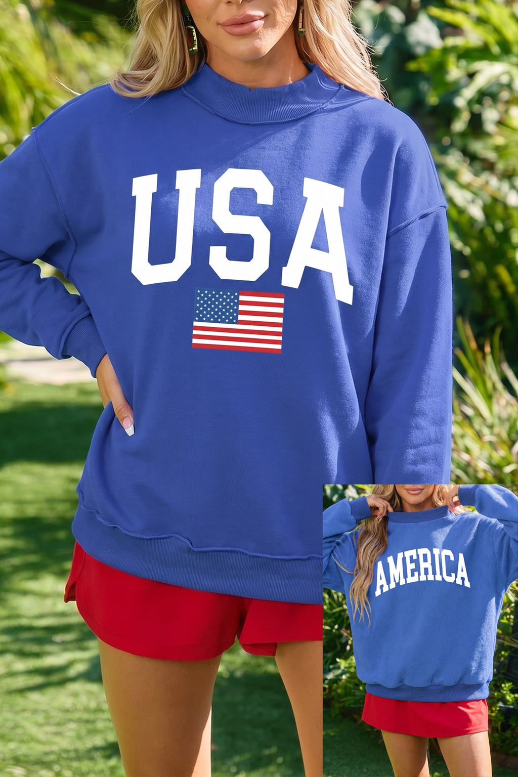 Racing Red Mock Neck Reversible USA/America Graphic Sweatshirt Shewin