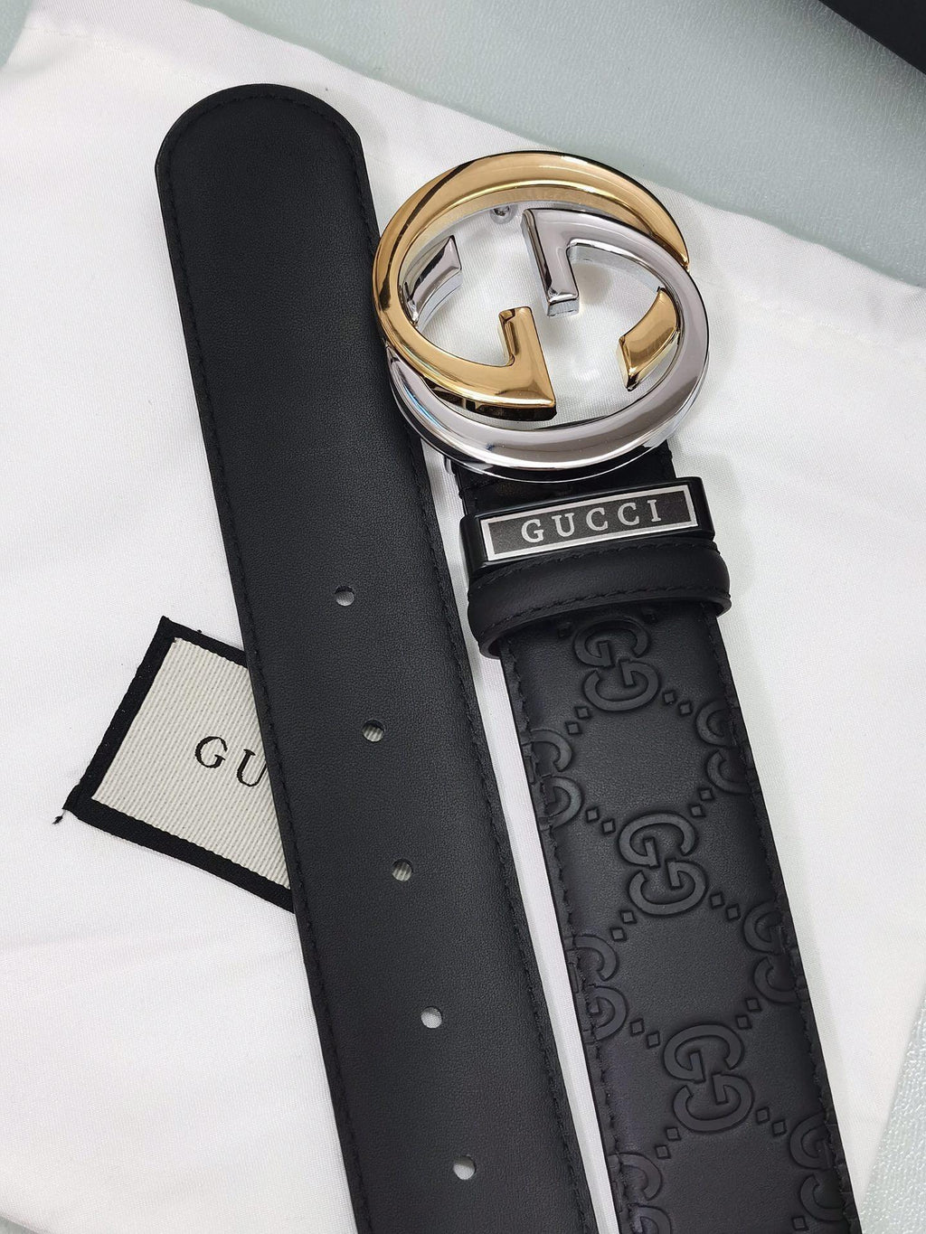 GUCCI Embellished coated-canvas and leather belt 'Black' Banlieue91