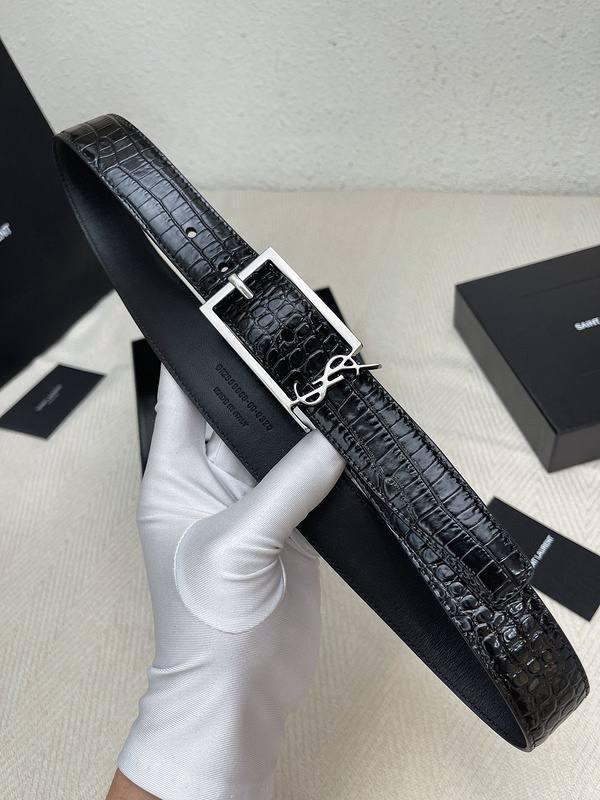 Saint Laurent Classic Monogram Square Buckle Belt Crocodile Embossed Leather Banlieue91