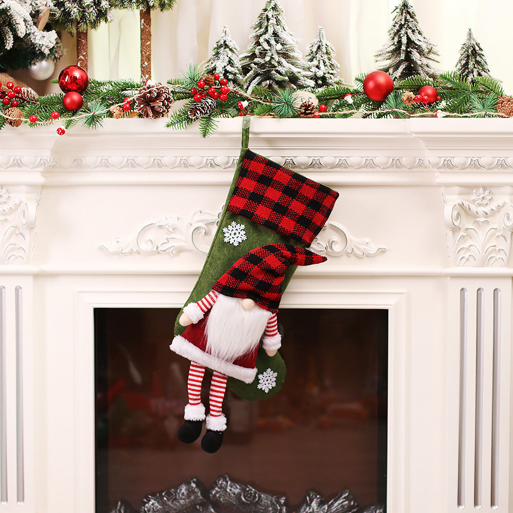 Christmas Day Decoration Red Black White Grid Faceless Forester Christmas Socks Dwarf Hanging Doll Candy Gift Bag V.I.P Digital Presence