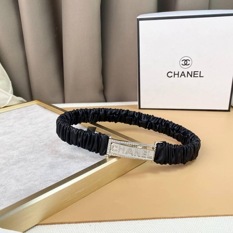 Chanel Logo Buckle Elastic Belt Leather with Metal and Crystals 'Black' Banlieue91