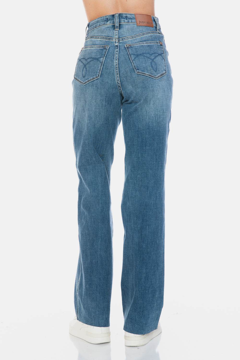 Judy Blue Full Size Tummy Control Cut Raw Hem Straight Women Jeans