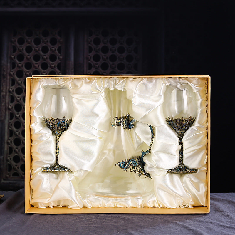 Enamel lead-free red wine cup crystal glass high footed cup decanter set