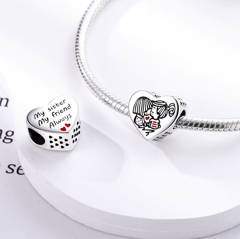 Copper plated S925 silver FOREVER colorful heart clip beads string DIY bracelet necklace