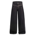 American High Street Design Denim Wide Leg Long Pants Men's Vibe Trendy Side Pleated Loose Casual Trousers