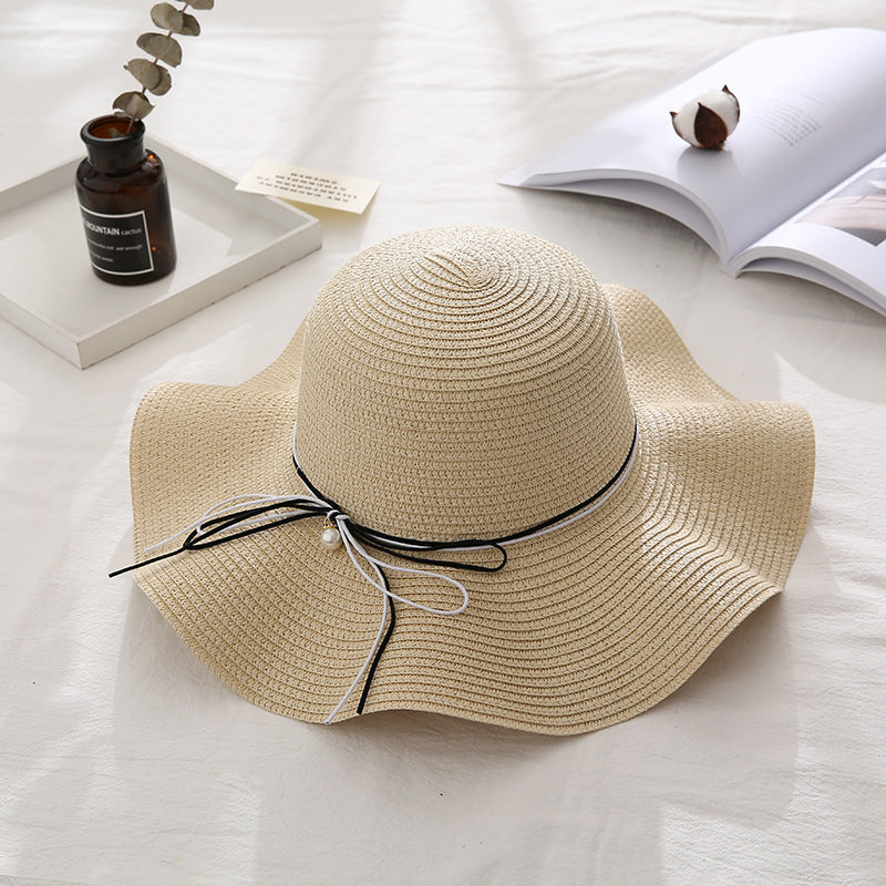 Summer Cap Black Ribbon Decorate Wavy Straw Hat For Girls Hat Kids Sun Cap Baby Beach Hats for Girls Stevvex