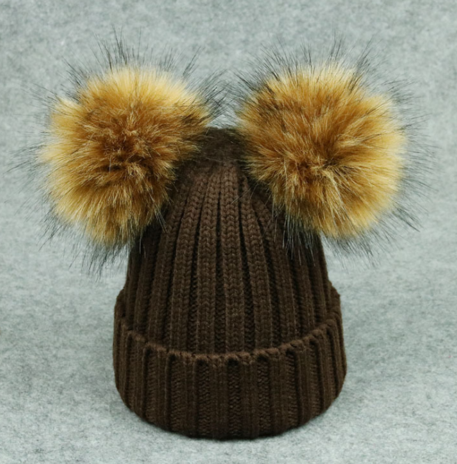 Modern Trend Children's Winter Toddler Baby Kids hat Cap With Two Double Pompom Ears Funny Hat Stevvex
