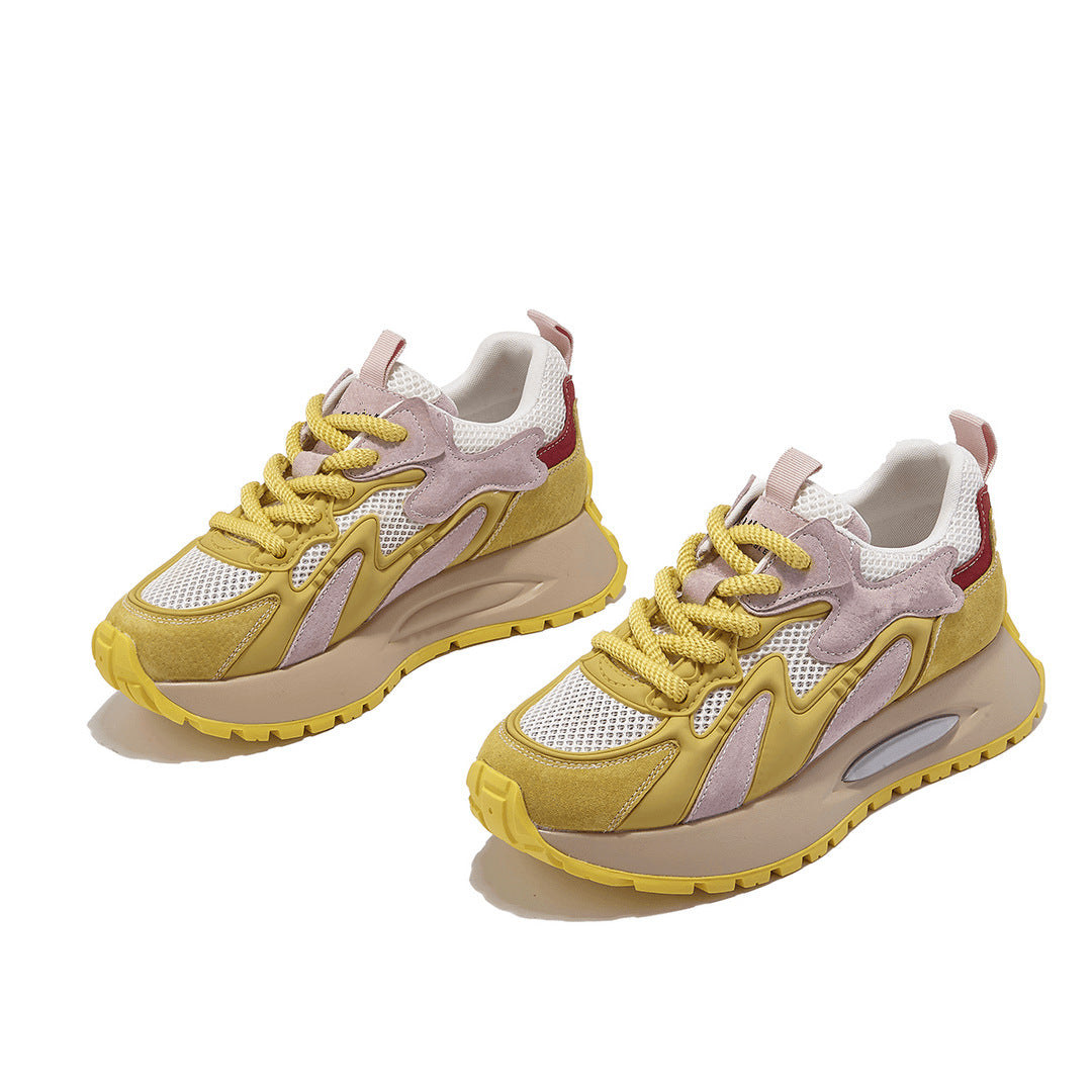 Luxury Sneakers Women Thick Bottom Round Toe Breathing Chunky Platform Sneakers Fashion Breathable Lightweight Comfortable Sneakers Non-Slip Girl Tennis Running Walking Shoes Stevvex