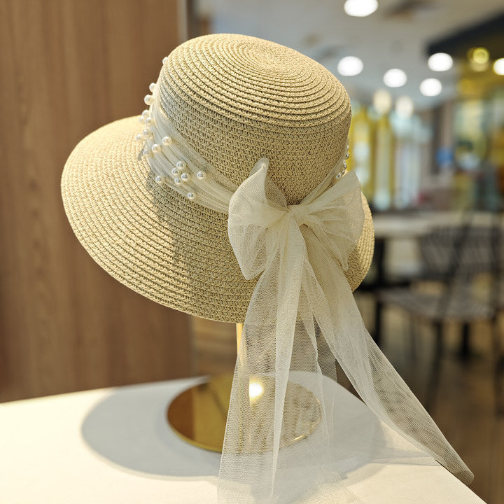 Modern Summer Sun Hat Charming White Bow Design Hat Sun Visor Women's Sun Hat Beach Hat Straw Sun Hat UV Protect Hats For Beach Women's Summer Outdoor Lightweight Hats Vintage Summer Hat Stevvex