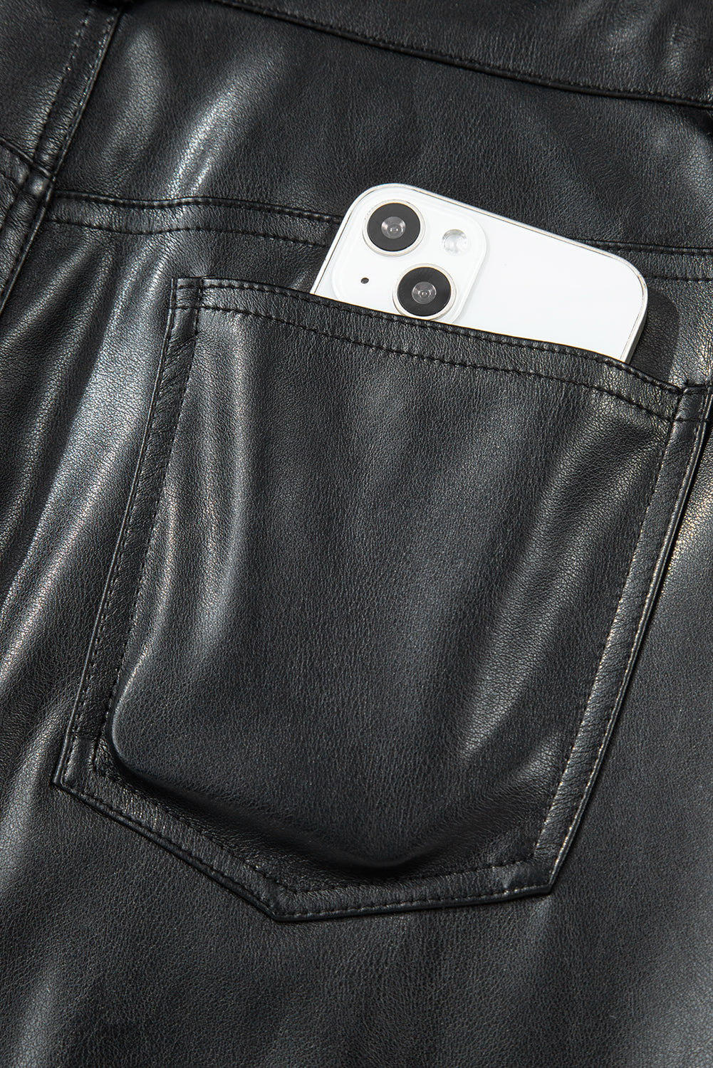 Black Faux Leather Side Slit Maxi Skirt Shewin