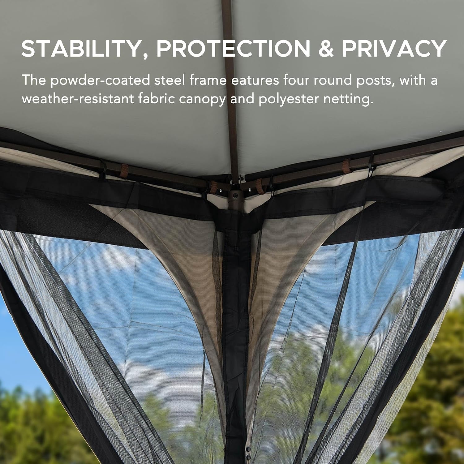 9 Ft Outdoor Gazebo Frame Durable With Mosquito Netting