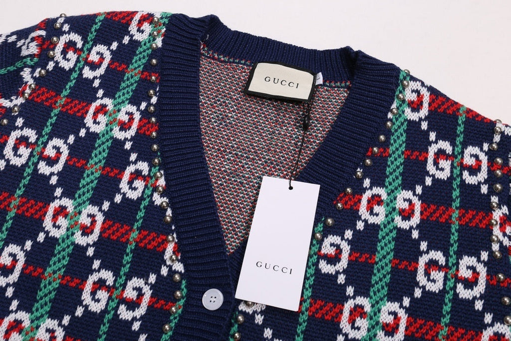 GUCCI Gg-monogram Knitted Cardigan In Blue Banlieue91