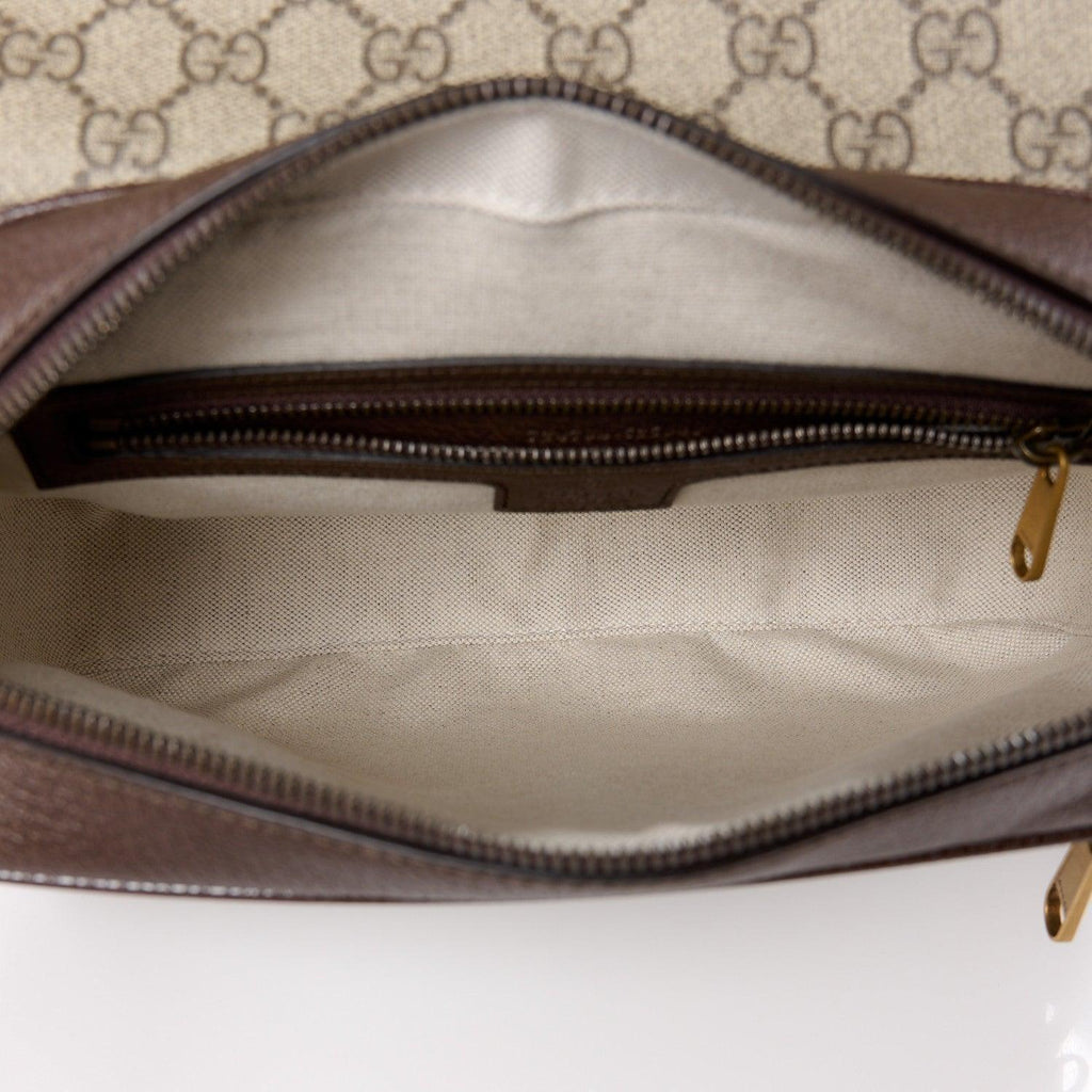 Gucci GG Supreme Monogram Textured Dollar Calfskin Ophidia Flap Shoulder Bag Beige Ebony New Acero Banlieue91