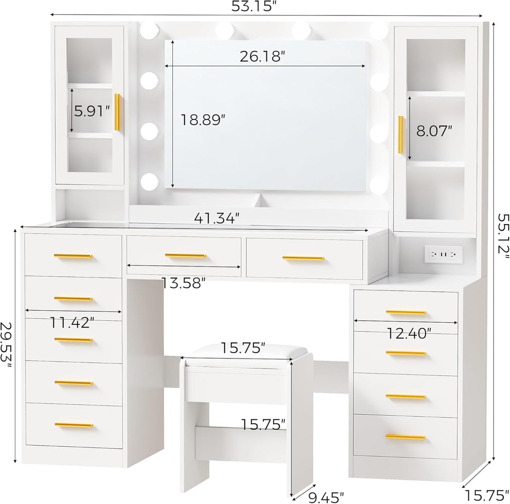 White Makeup Vanity Desk With Mirror Storage Drawers