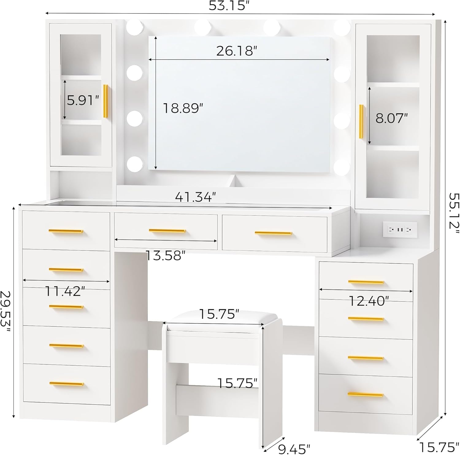 White Makeup Vanity Desk With Mirror Storage Drawers