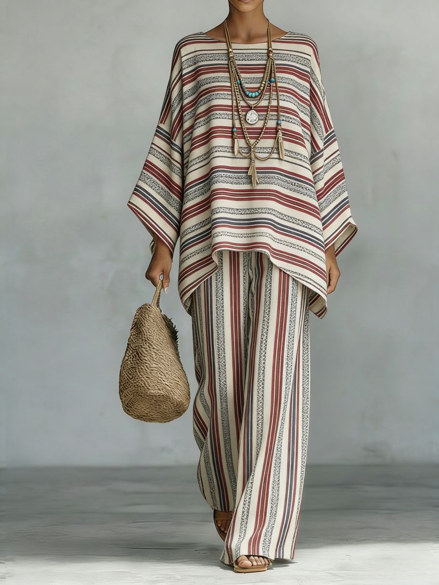 Floral Print Bamboo Linen Two-Piece Set | Wide-Leg Pants FitiqueFit
