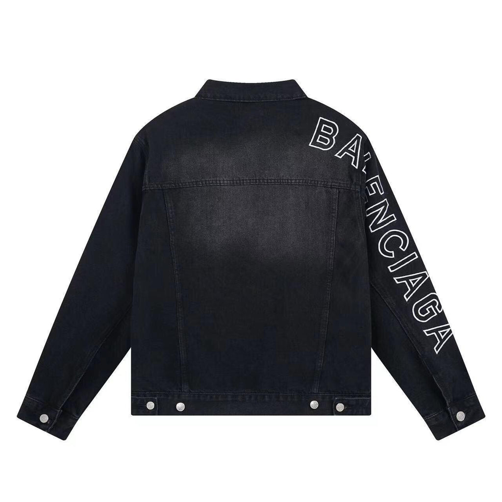BALENCIAGA UNISEX Embroidered Logo Denim Jacket Sunbleached Black Banlieue91