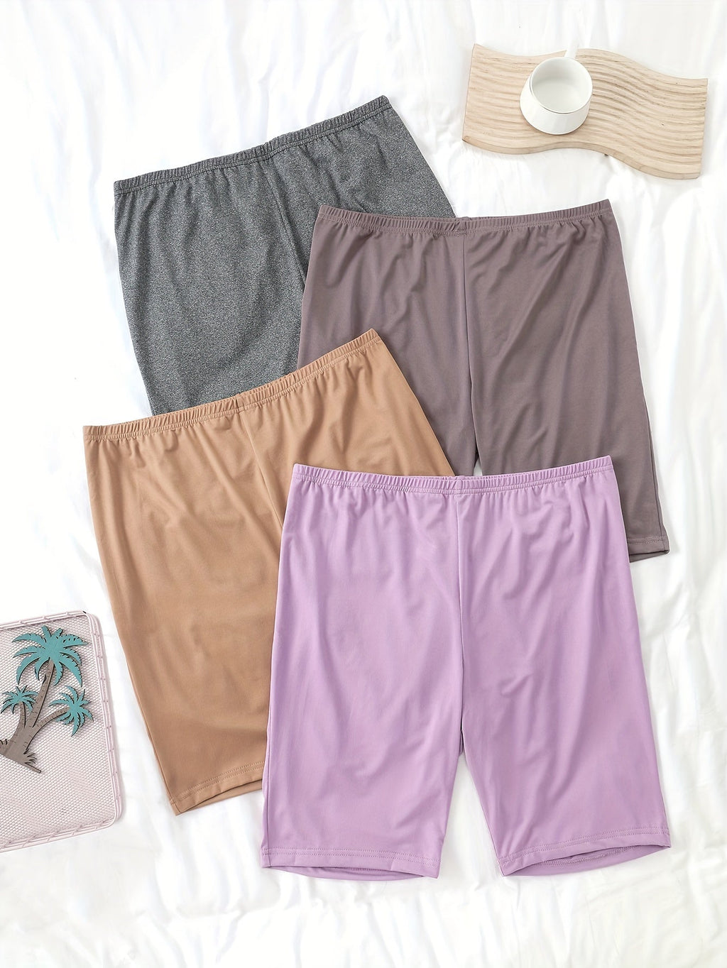 Plus Size Womens Comfy Elastic Waist Sleep Shorts 4Pack